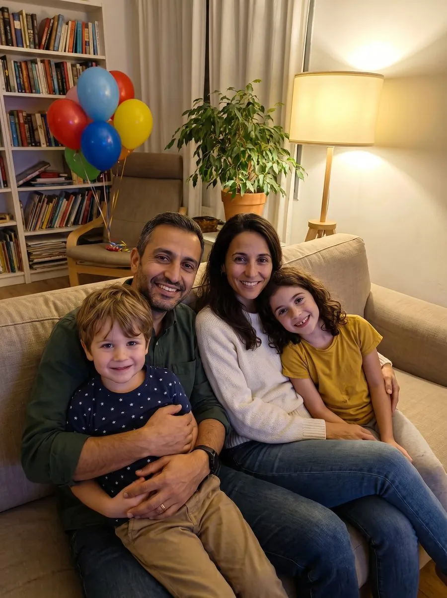 תמונה משפחתית רגילה מהטלפון, כמו שלקוח שולח